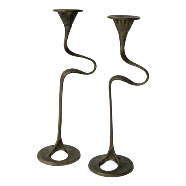 Brass Candlesticks attributed to Kurt Jesch, 1960s, Set of 2 For Sale