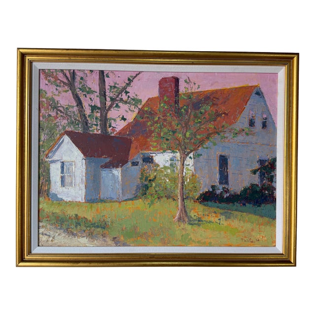 Vintage Anne Thiffault Impressionist Country House Landscape Oil on Board Painting, Framed For Sale