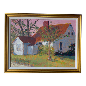 Vintage Anne Thiffault Impressionist Country House Landscape Oil on Board Painting, Framed