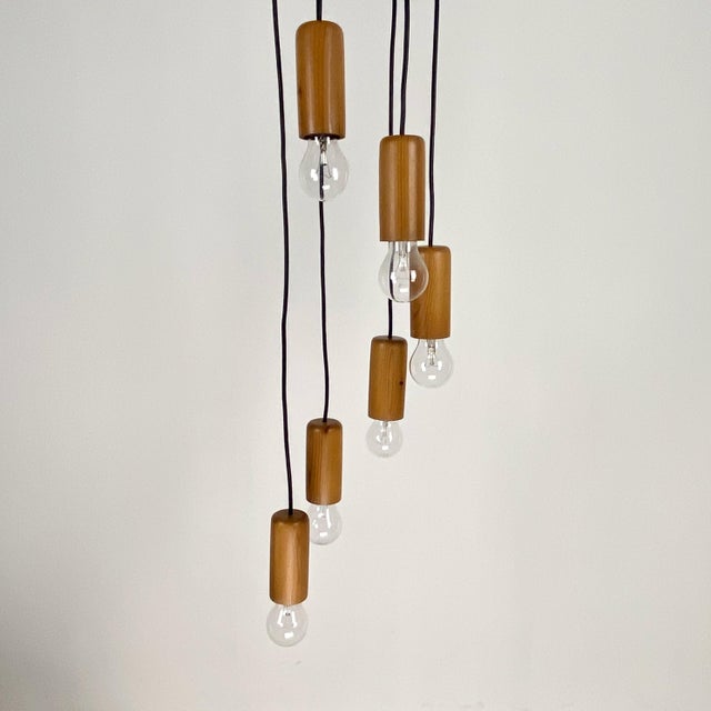 Mid-Century Modern Wooden Cascade Pendant Lamp from Temde Leuchten, Switzerland, 1970s For Sale - Image 3 of 8
