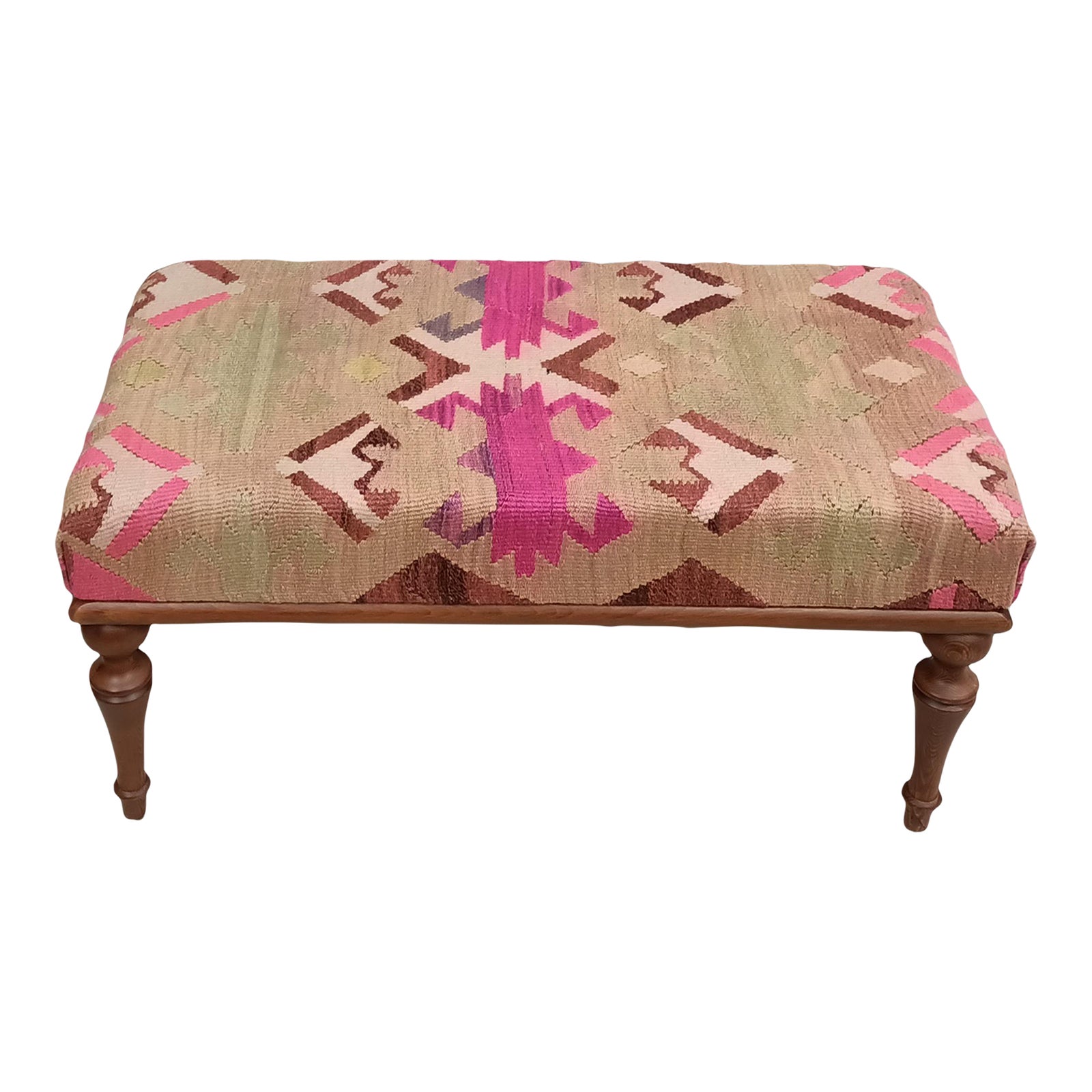 Kilim Rug Upholstered Ottoman Bench | Chairish