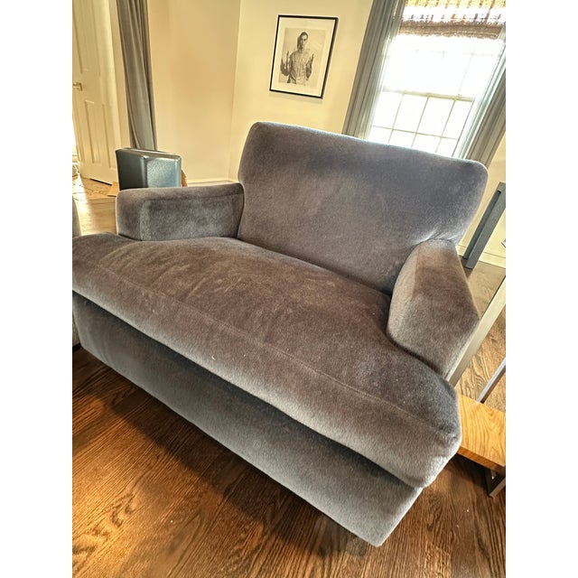 Wood 21st Century Holly Hunt Upholstered Armchair in Lush Grey Designer Upholstery For Sale - Image 7 of 11