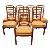 Vintage Drexel Heritage Accolade II Collection Campaign Style Walnut Ladder Back Dining Chairs - Set of 8 For Sale