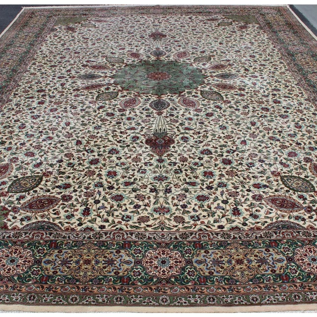 Large Vintage Persian Fine Tabriz Rug With Floral Medallion Design 13 X 19'9 For Sale - Image 14 of 15