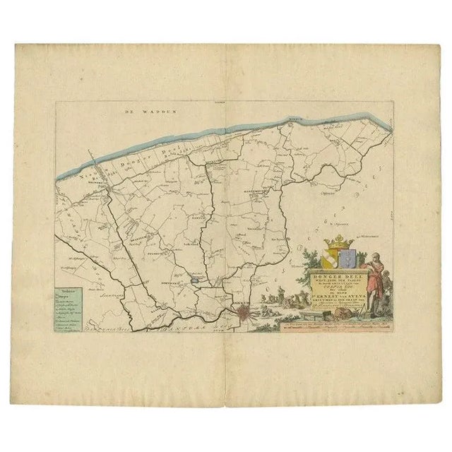 Antique map Friesland titled 'Donger Deel West Zyde der Pasens (\.)'. Old map of Friesland, the Netherlands. This map...