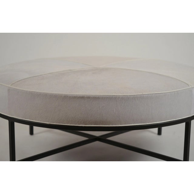 White Hide and Matte Black 'Tambour' Round Ottoman by Design Frères For Sale In Los Angeles - Image 6 of 11