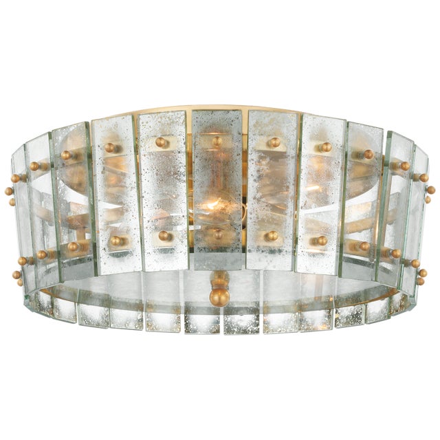 Traditional Carrier & Company for Visual Comfort Signature Cadence Medium Single-Tier Flush Mount in Hand-Rubbed Antique Brass with Antique Mirror For Sale - Image 3 of 3