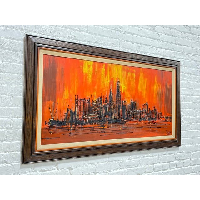Vanguard Studios Large Original Mid Century Modern Skyline Framed Artwork by Stuart, Ready to Hang For Sale - Image 4 of 11