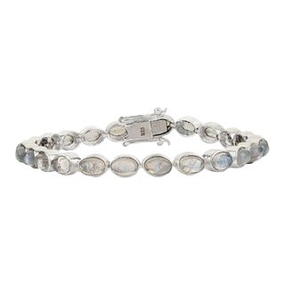 Caratandher 14.55ct Natural Moonstone Handcrafted Tennis Bracelet for Solid Silver For Sale