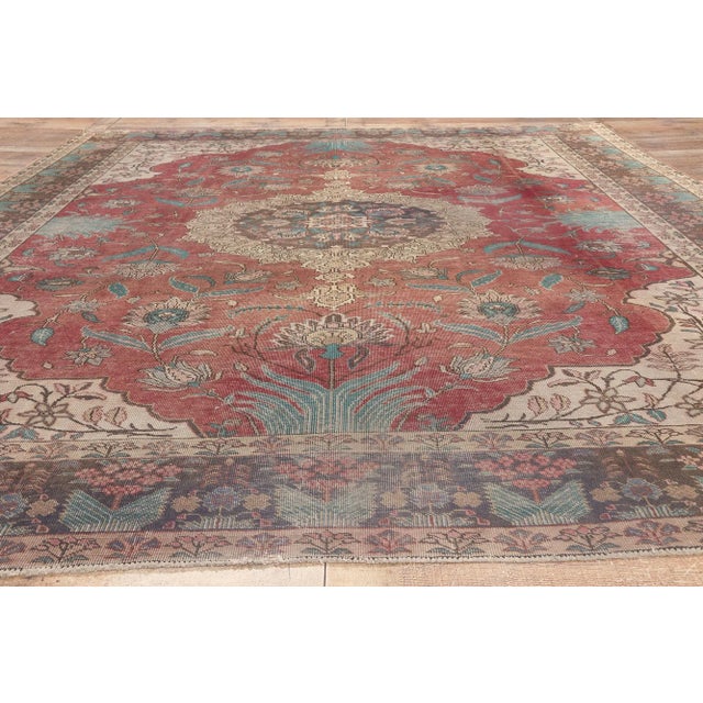 Red Mid 20th Century Rustic Vintage Persian Tabriz Rug - 08'09 X 10'09 For Sale - Image 8 of 9