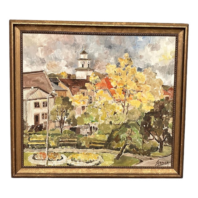 Sooman, City Life III, 1960s, Oil Painting on Canvas, Framed For Sale