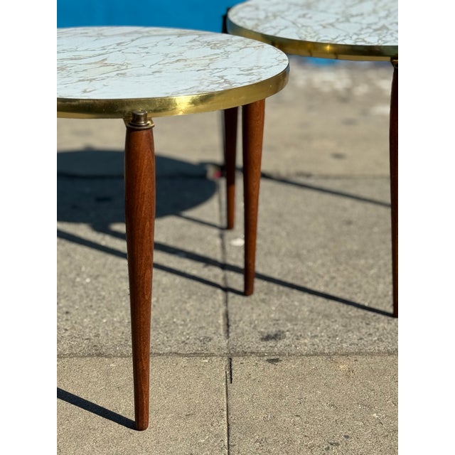 Vintage Set of 3 Formica Brass & Walnut Nesting Tables For Sale - Image 10 of 11