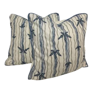 Nautical Beach White and Blue Pillows - a Pair