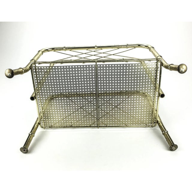 Brass Mid Century Brass Faux Bamboo Traditional Magazine Rack For Sale - Image 8 of 8
