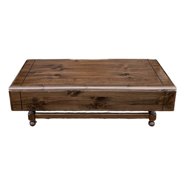 1980s Ethan Allen Old Tavern Antiqued Pine Rustic Traditional Drop Leaf Coffee Table (12-8021) For Sale