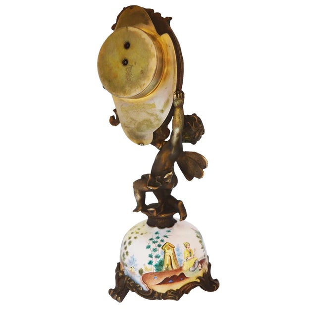 Miniature Austrian Enamel Sterling Silver & Bronze Desk Clock For Sale - Image 9 of 13