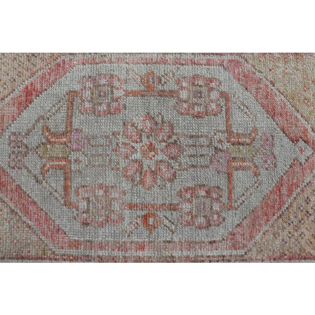 Sky Blue Turkish Oushak Vintage Carpet in Light Orange, Light Blue and Multi Colors 2'8"x3'9" For Sale - Image 8 of 10