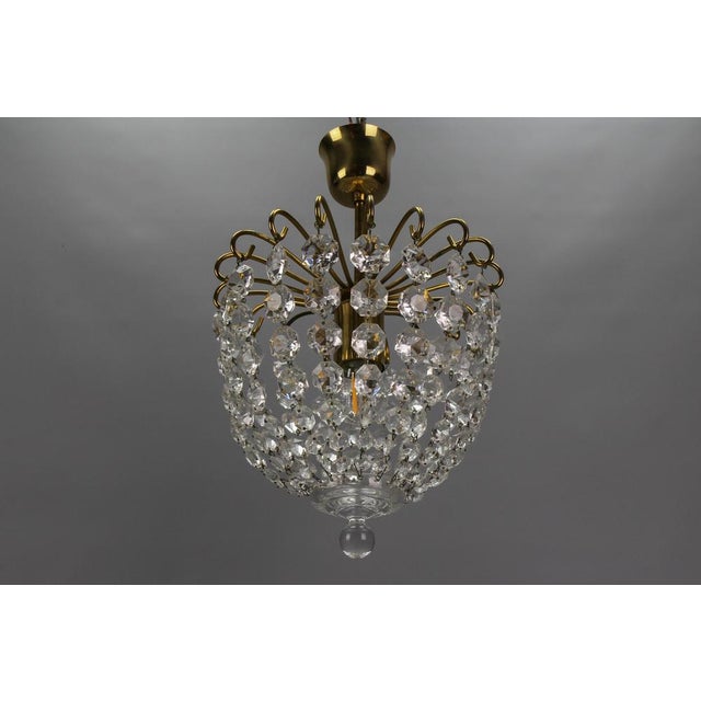 Hollywood Regency Crystal Glass and Brass Pendant Chandelier, Germany, 1970s For Sale - Image 15 of 18