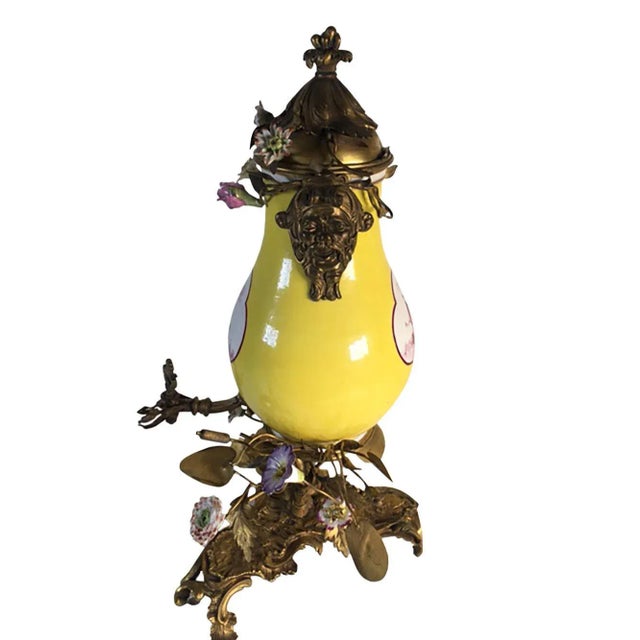 Traditional Antique Meissen Tea Pot & Stand With Bronze Doré & Flowers- 2 Pieces For Sale - Image 3 of 12