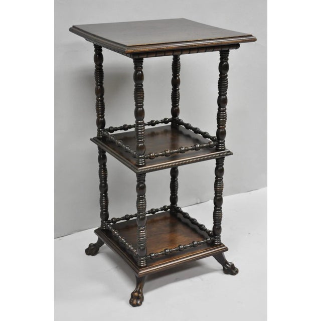 Antique American Empire Mahogany Carved Paw Foot 3 Tier Plant Stand Side Table For Sale - Image 15 of 15