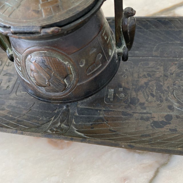Bronze 19th Century Antique Egyptian Revival Bronze Inkwell For Sale - Image 8 of 12