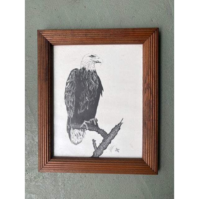 American Signed Dick Ayre Bald Eagle Wildlife Print in Rustic Wood Frame, Circa 1992 For Sale - Image 3 of 7