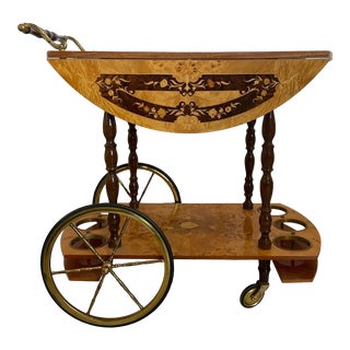 Vintage Italian Marquetry Wood Bar Cart For Sale