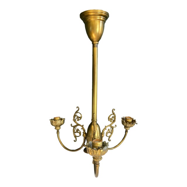 Antique Wakefield Fixtures Brass 3-Arm Chandelier For Sale