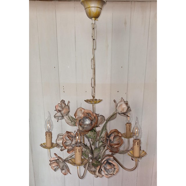 Vintage Five-Light Florentine Chandelier in Metal, 1990s, in Very Good conditions. Designed 1990 to 1999 European Plug (up...