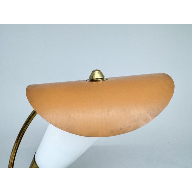 Metal Art Deco Brass & Milk Glass Table Lamp, 1930s For Sale - Image 7 of 13