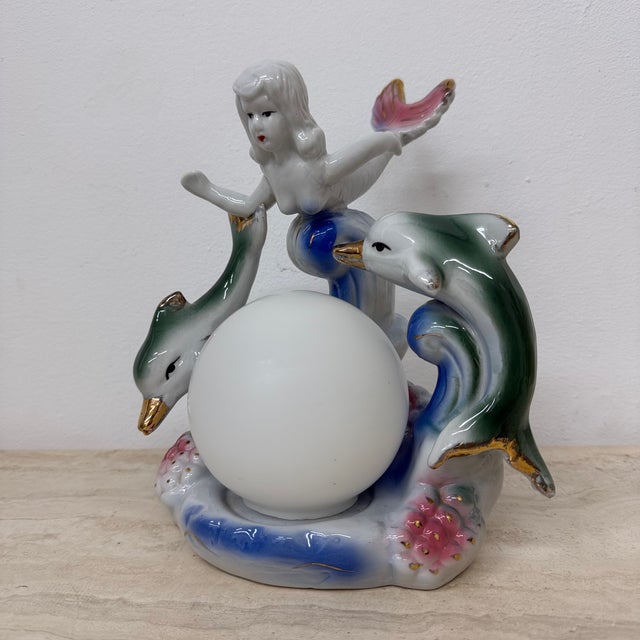 Vintage Ceramic Table Lamp with Mermaid and Dolphins, 1980s For Sale - Image 17 of 18