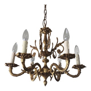 Small 6 Light Gilt Brass Chandelier For Sale