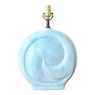 Postmodern Baby Blue Ceramic Swirl Three Way Table Lamp For Sale