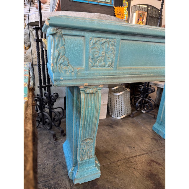 1930s Rare Monumental Gladding McBean Turquoise Glazed Architectural Terra Cotta Planter For Sale - Image 11 of 12