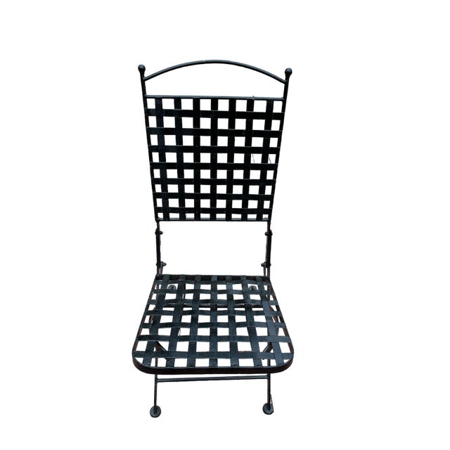 Vintage Black Wrought Iron Salterini Style Lattice Garden Bistro Folding Chairs - Set of 4 For Sale In Jacksonville, FL - Image 6 of 10
