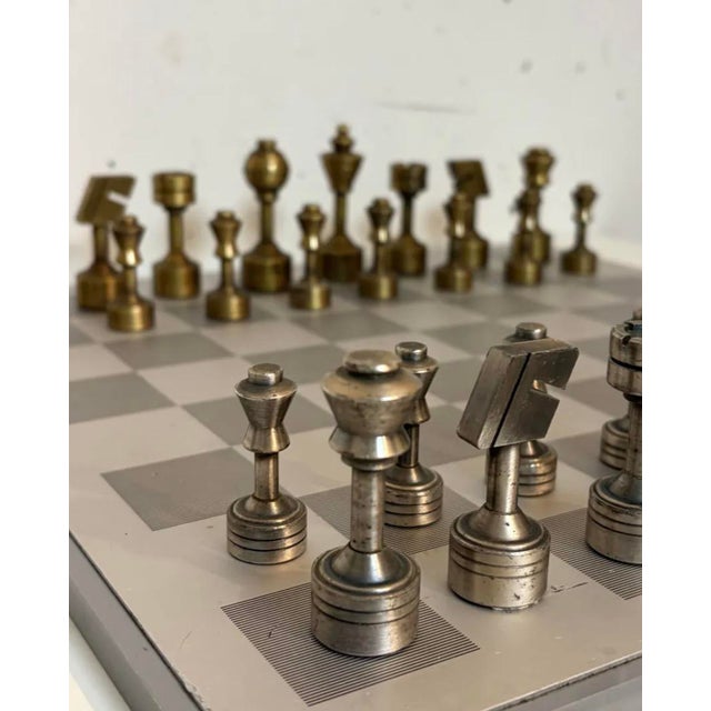 Modern Steel and Brass Chess Set from Italfama, 1970, Set of 33 For Sale - Image 3 of 9