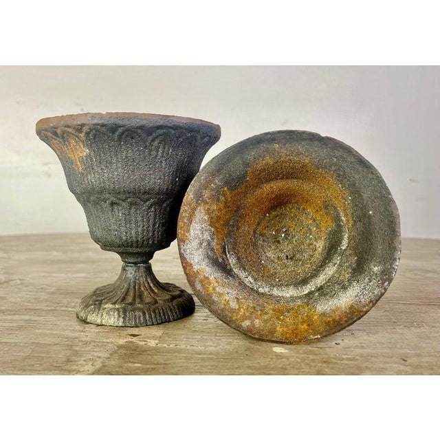 Metal Pair of Petite French Cast Iron Urns For Sale - Image 7 of 10