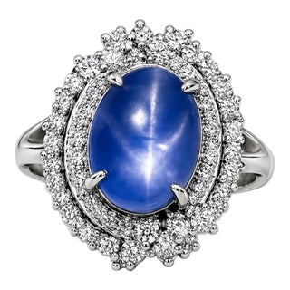 Late 20th Century Platinum Ring With 9.11ct Blue Star Sapphire, Size 6.5 For Sale