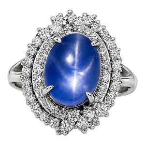 Late 20th Century Platinum Ring With 9.11ct Blue Star Sapphire, Size 6.5