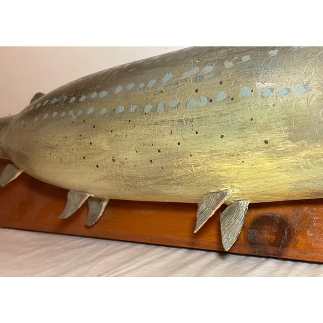 Vintage Carved Wood 1949 Flowers Pike Fish Sculpture Wall Mount Trophy Folk Art For Sale - Image 10 of 13