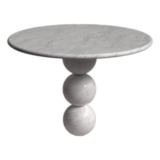Cess Alexander Italian Carrara Marble Round Dining Table 35.4" For Sale