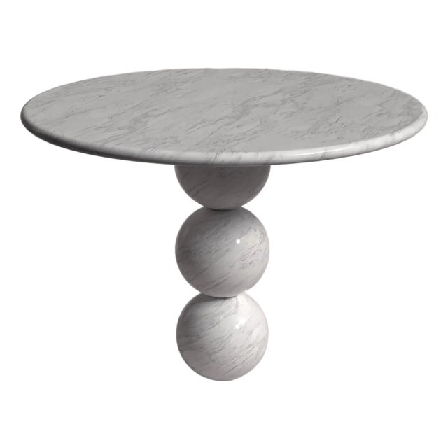 Cess Alexander Italian Carrara Marble Round Dining Table 35.4" For Sale