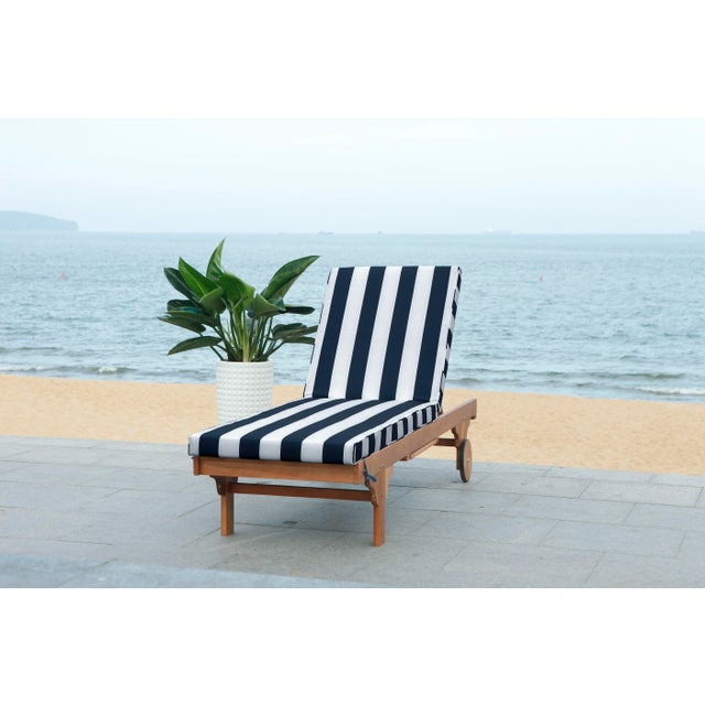 Ecru Newport Chaise Lounge Chair with Side Table, Natural/Blue Stripe Cushion For Sale - Image 8 of 10