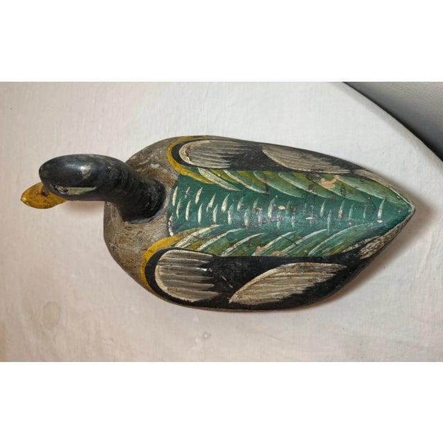 19th Century Antique Treen 19th Century Palm Wood Painted Decoy Duck Sculpture Folk Art For Sale - Image 5 of 11