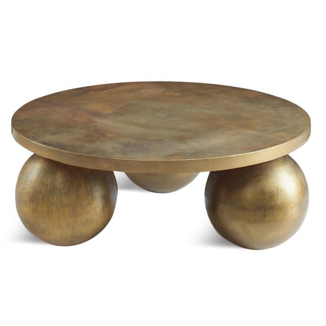 Contemporary Brass Finish Round Ball Coffee Table For Sale - Image 3 of 5