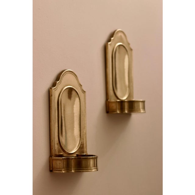 Gold Mid-Century Arts and Crafts Swedish Brass Sconces, Set of 2 For Sale - Image 8 of 10
