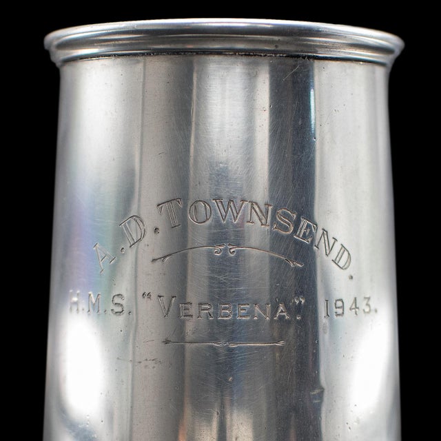Gray Vintage Wwii Pint Tankard, English, Pewter, Drinking Jug, Glass Base, Maritime For Sale - Image 8 of 9