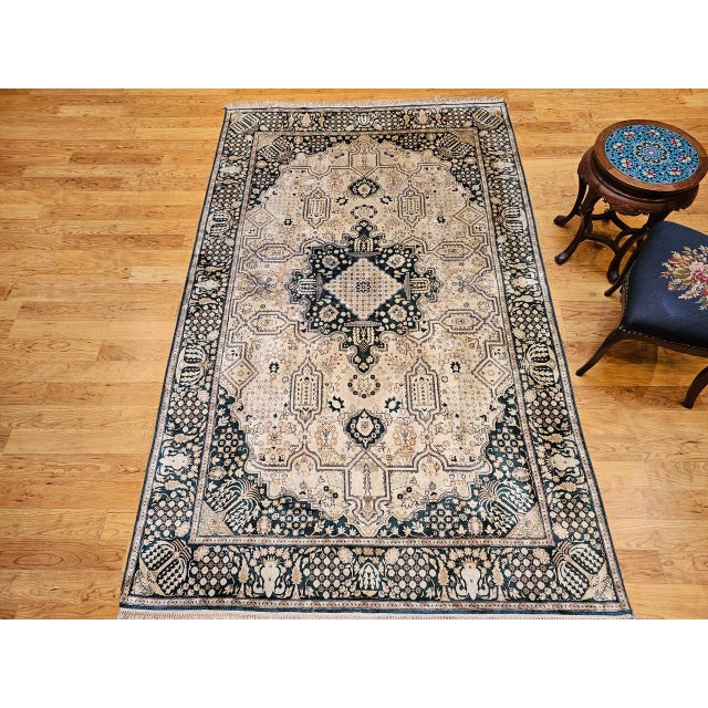 Late 20th Century Vintage Indian Silk Rug, Hand-Knotted Geometric Design, 6' x 9' For Sale - Image 5 of 15
