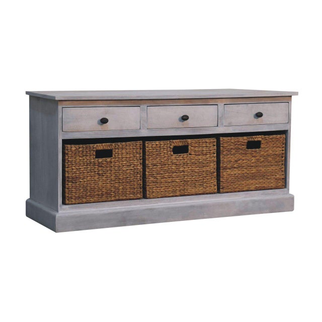 Not Yet Made - Made To Order Distressed Wood Storage Cabinet With Woven Baskets For Sale - Image 5 of 8