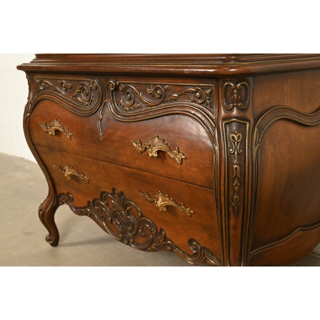 Romweber French Rococo Louis XV Carved Walnut Armoire Dresser, Circa 1960s For Sale - Image 12 of 17